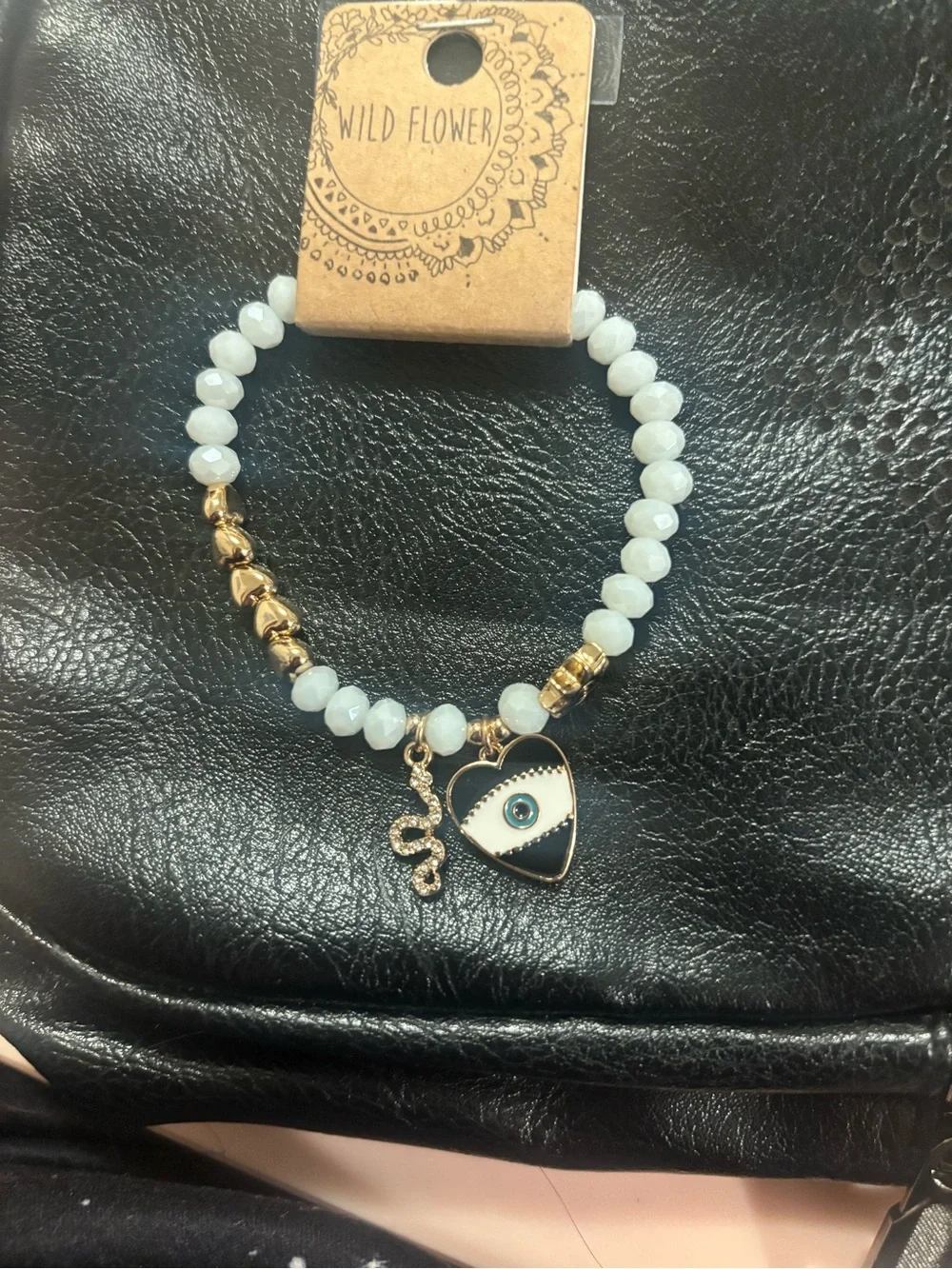 Wildflowers Aqua Beaded Bracelet with Gold Heart Charm